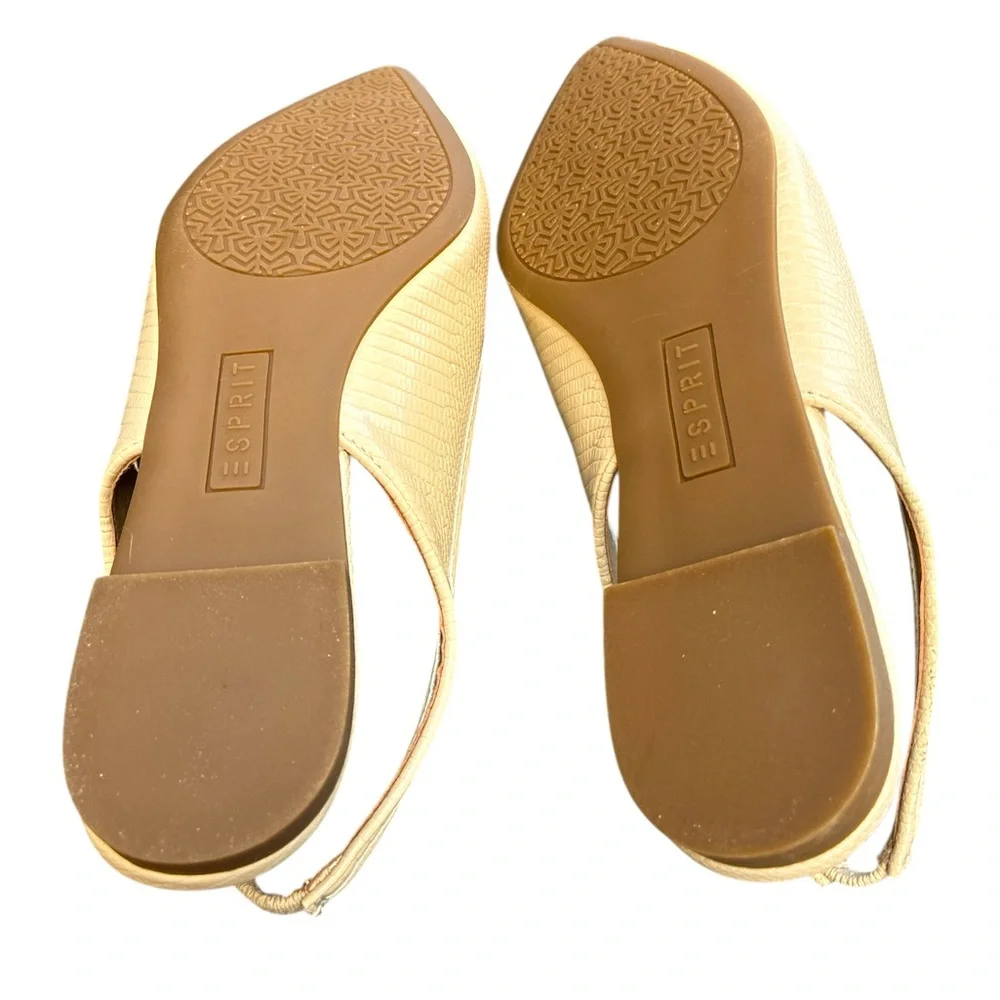 Esprit Petria Pointed-Toe Slingback Flats Slip On Ivory Lizard Cream Sz 8.5 New